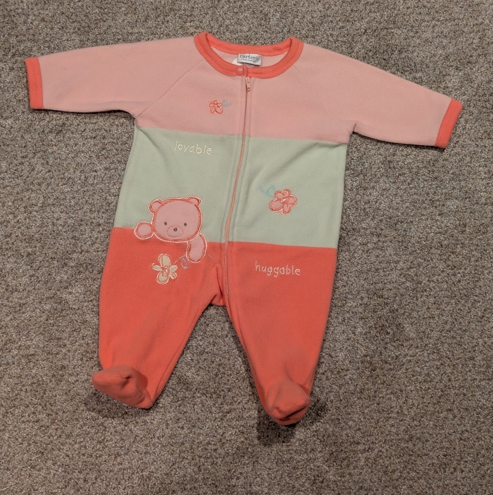Girls Vintage Carter's Classics Fleece Sleeper 0-3  Mon Teddybear
